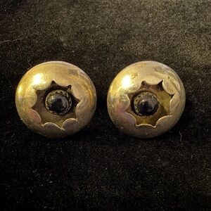 Vintage Silver and Black Round Navajo Sterling silver earrings